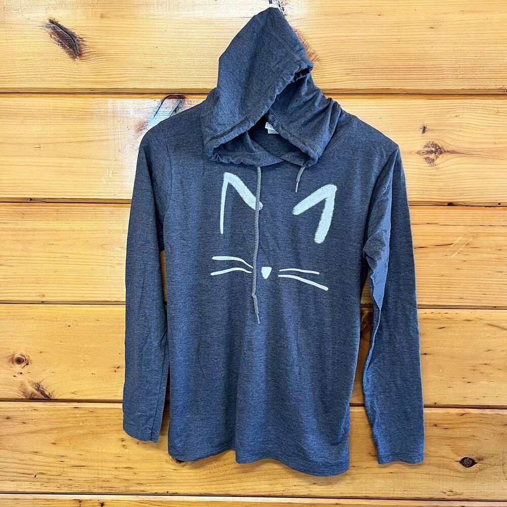 Anvil Kitty Cat T-Shirt Grey Hoodie Cat Ears Heart Punk Rock Women M